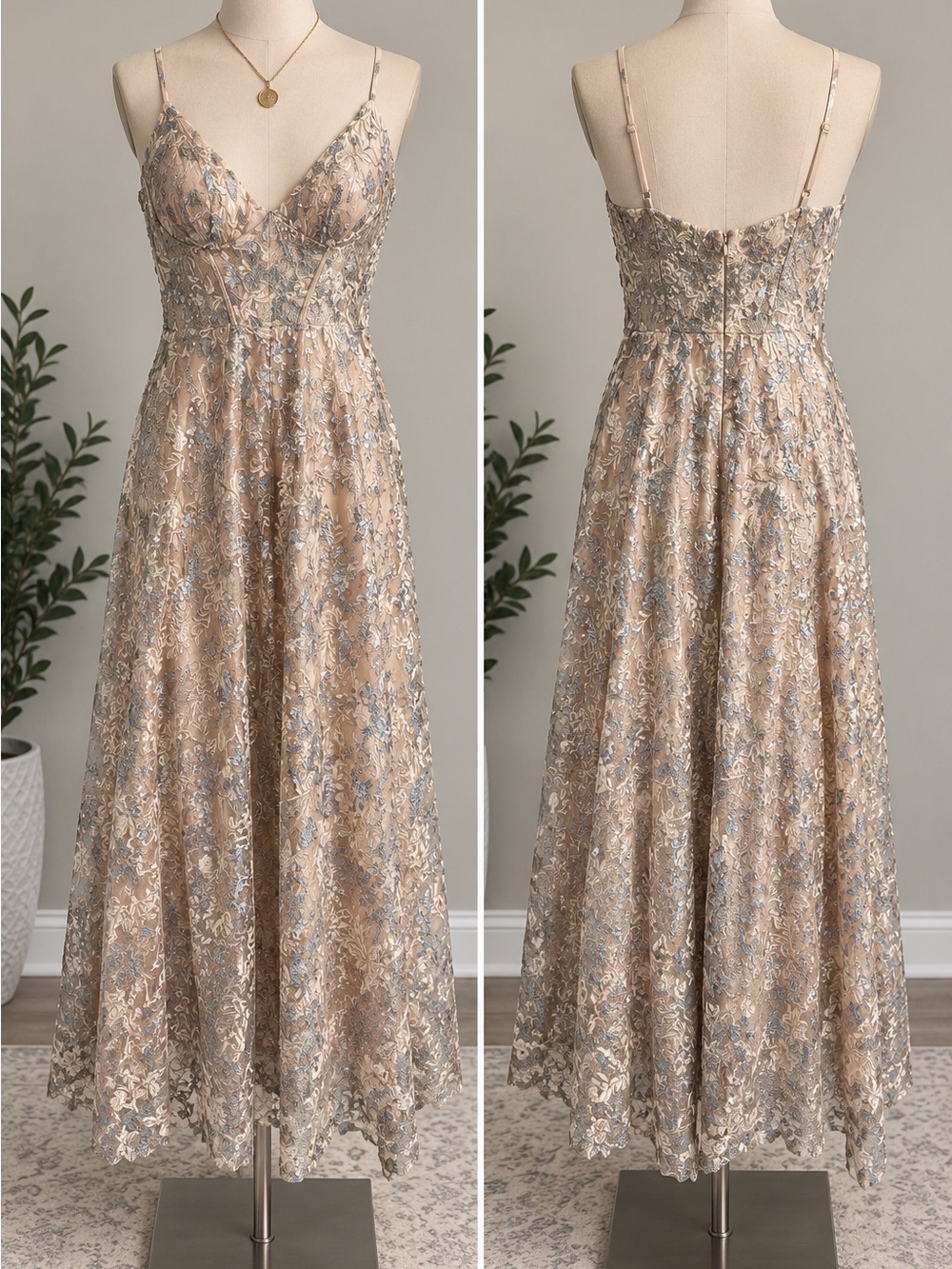 Darling Strapless Blush and Silver Sequin Gown